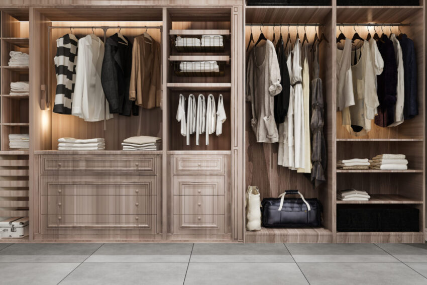Smart Wardrobe Closets for Organized Living Spaces 1 3d rendering minimal scandinavian wood walk closet with wardrobe 1 1024x683 1